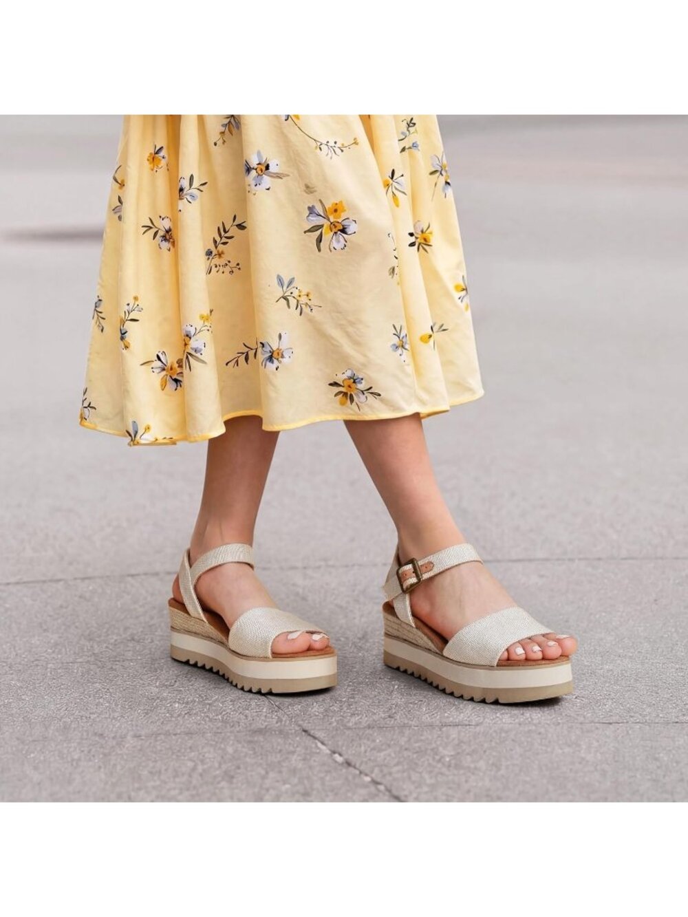 Women's Platform Wedge Sandals Ankle Strap Canvas Open Toe Summer Dressy Shoes - Picture 3 of 6